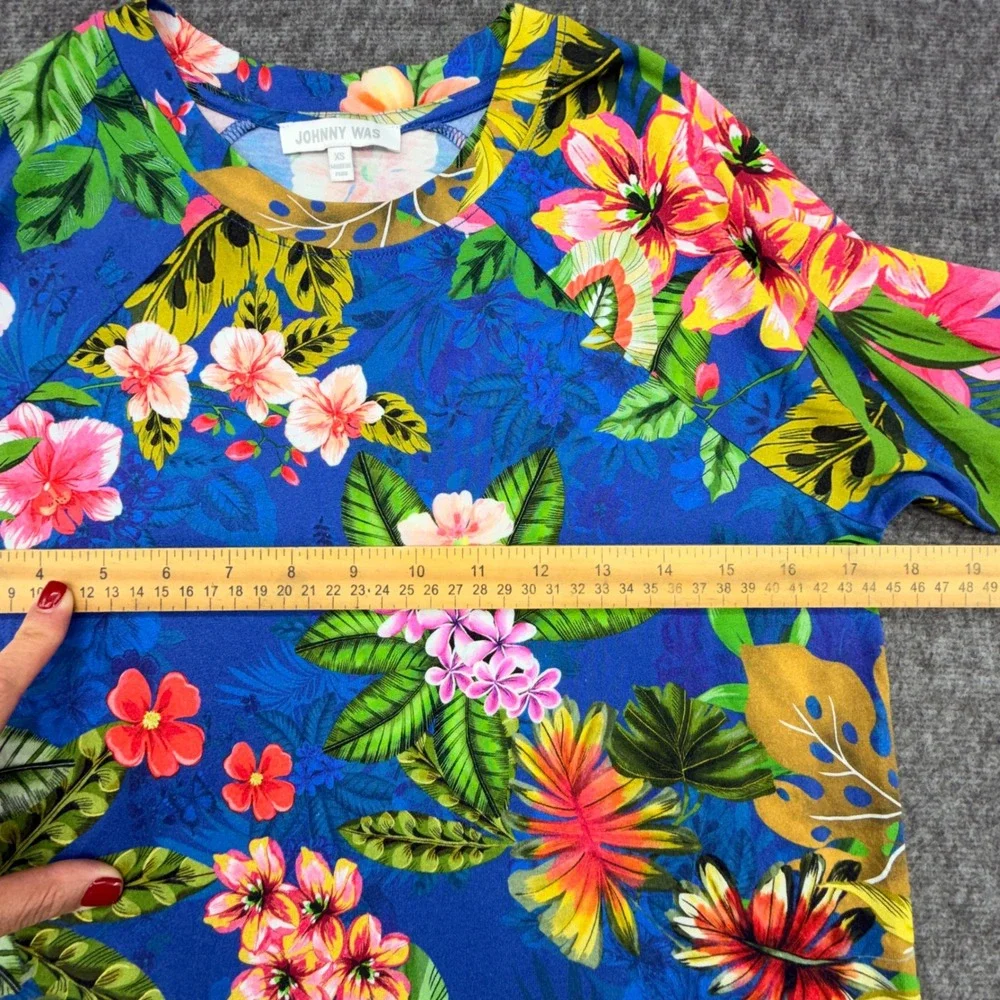 Johnny Was Tropical Flamingo Pajama Set Blue Floral Pima Cotton Modal XS